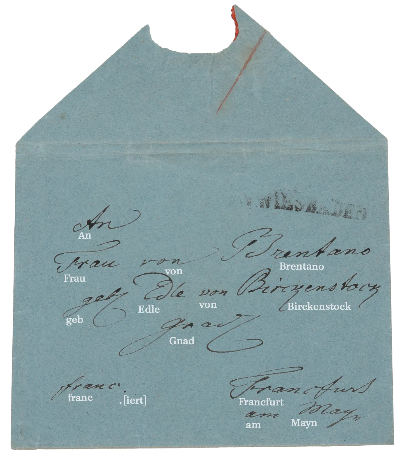 Handwritten page by Johann Wolfgang von Goethe: Goethe an Antonie Brentano (1814-1820), Briefumschlag