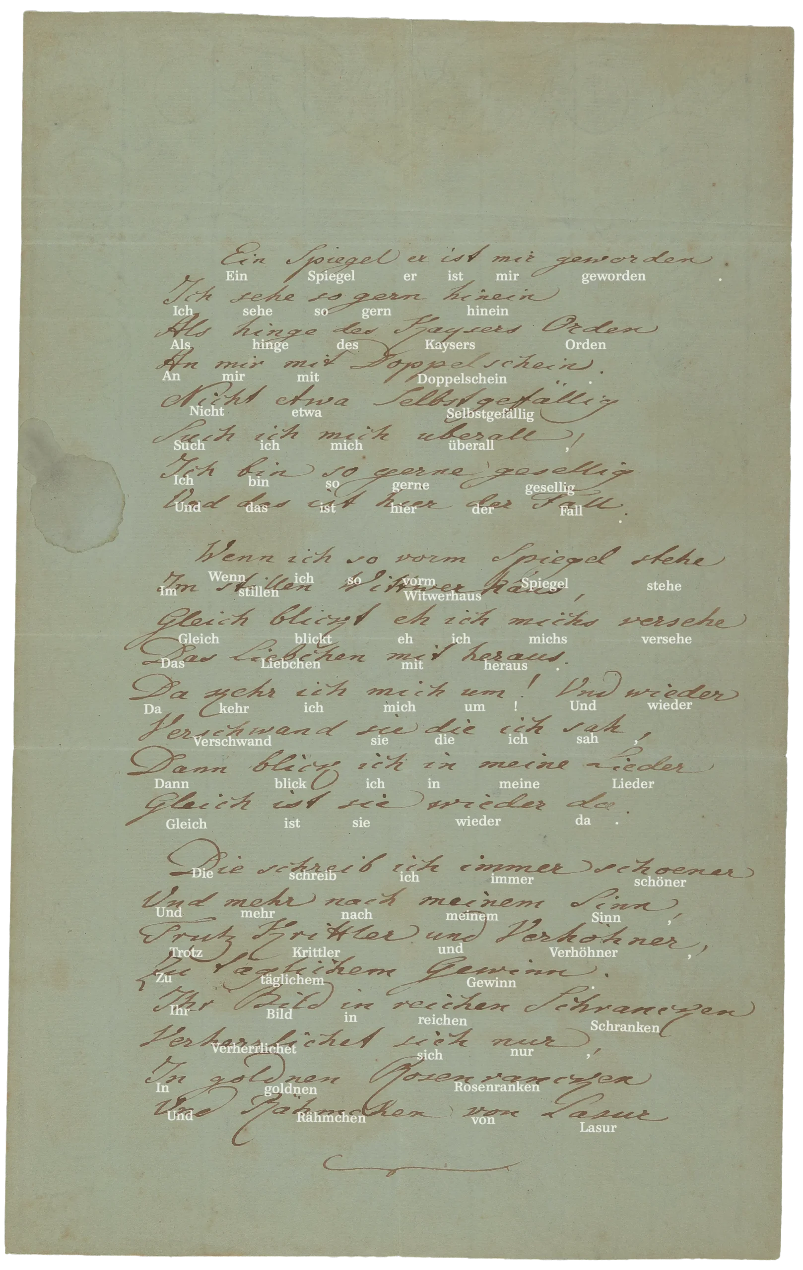 Handwritten page by Johann Wolfgang von Goethe: „Ein Spiegel, er ist mir geworden...“ (27.10.1815), Hs-12414_001